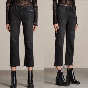 NEW All Saints Philly Boyfriend Cropped Fray Jeans